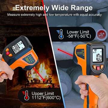 Upgrade 2023 Laser Infrared Thermometer Non-Contact Digital Temperature Gun, -58℉～1112℉(-50℃～600℃) IR Thermometer for Industrial, Kitchen Cooking, Automotive, HVAC (Not for Human Body Temp)