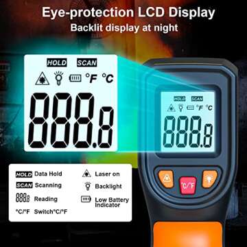 Upgrade 2023 Laser Infrared Thermometer Non-Contact Digital Temperature Gun, -58℉～1112℉(-50℃～600℃) IR Thermometer for Industrial, Kitchen Cooking, Automotive, HVAC (Not for Human Body Temp)