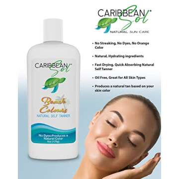 Caribbean Sol - Beach Colours Natural Self Tanning Lotion- Natural Eco-Friendly Sunless Tanner Skin Moisturizing Quick Self Tan Body Lotion 6oz.