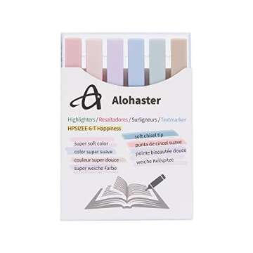 Alohaster HPSIZEE Aesthetic Cute Highlighters Mild Assorted Colors With Soft Chisel Tip, No Bleed Dry Fast Easy to Hold, for Journal Bible Planner Notes School Office Supplies, 6 Pack - Happiness