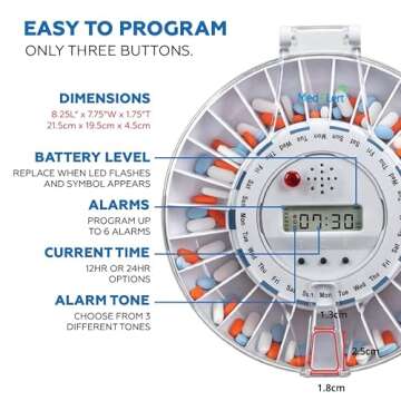 Med-E-Lert Premium Automatic Pill Dispenser with 28-Day Electronic Medication Organizer, Key Lock Box, Automatic Pill Dispenser for Elderly with Alarm, FSA/HSA Eligible - (White Lid)