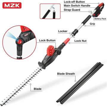 MZK 20V MAX 22.4-inch Cordless Pole Hedge Trimmer Attachment, 8-Feet Reach, Electric Hedge Trimmer with Extension Pole, Multi-Angle (Battery and Charger Included)