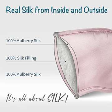 LULUSILK Mulberry Silk Sleep Eye Mask & Blindfold with Elastic Strap/Headband, Soft Eye Cover Eyeshade for Night Sleeping, Travel, Nap(Pink)