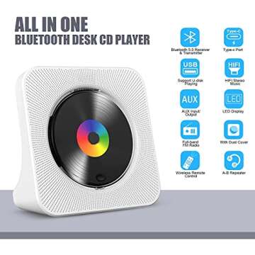 Gueray Portable Bluetooth CD Player with HiFi Speakers & Timer