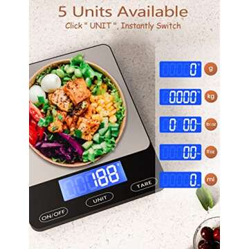 Food Scale -33lb Digital Kitchen Scale for Food Ounces Grams Rechargeable 304 Stainless Steel,Batteries and Type-C Charging | Perfect for Meal Prep, Cooking, and Baking, Black