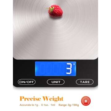 Food Scale -33lb Digital Kitchen Scale for Food Ounces Grams Rechargeable 304 Stainless Steel,Batteries and Type-C Charging | Perfect for Meal Prep, Cooking, and Baking, Black