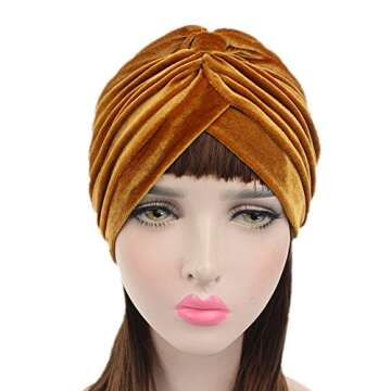 beauty YFJH Pleated Stretch Ruffle Women's Velvet Chemo Turban Hat Wrap Cover