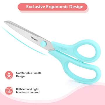 Scissors, iBayam 8" All Purpose Scissors Bulk 3-Pack, Ultra Sharp 2.5mm Thick Blade Shears Comfort-Grip Scissors for Office Desk Accessories Sewing Fabric Home Craft School Supplies, Right/Left Handed