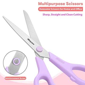 Scissors, iBayam 8" All Purpose Scissors Bulk 3-Pack, Ultra Sharp 2.5mm Thick Blade Shears Comfort-Grip Scissors for Office Desk Accessories Sewing Fabric Home Craft School Supplies, Right/Left Handed