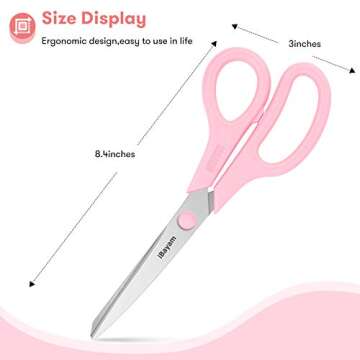 Scissors, iBayam 8" All Purpose Scissors Bulk 3-Pack, Ultra Sharp 2.5mm Thick Blade Shears Comfort-Grip Scissors for Office Desk Accessories Sewing Fabric Home Craft School Supplies, Right/Left Handed