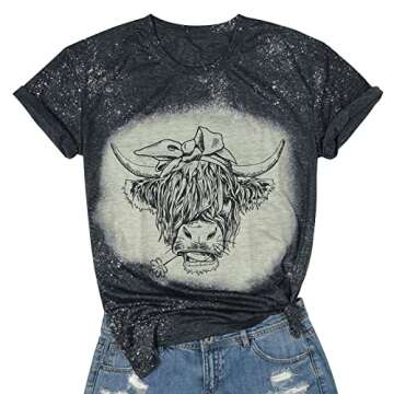 Cow Shirt Women Funny Cute Cattle Cowgirl T-Shirt Animal Graphic Tee Farm Life Casual Short Sleeve Tops