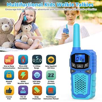 3 Walkie-Talkies for Kid, Outdoor Toys for Boys and Girls, Rechargeable Long Distance Walkie-Talkies, Suitable for Camping Hiking Birthday Gift