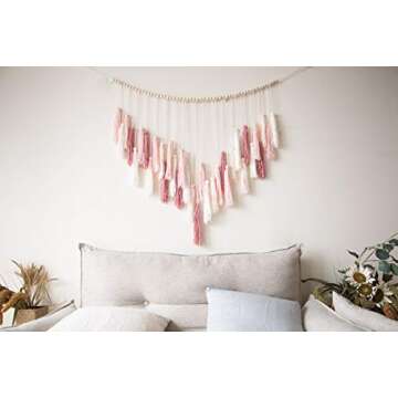 Decocove Macrame Wall Hanging - Large with Wood Beads Bohemian Decor for Bedroom, Living Room and Kitchen Warm Blush Pink 35'' x 36''