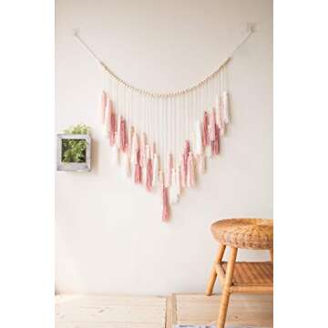 Decocove Macrame Wall Hanging - Large with Wood Beads Bohemian Decor for Bedroom, Living Room and Kitchen Warm Blush Pink 35'' x 36''