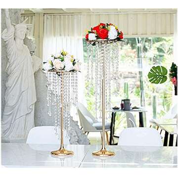 29.5in Gold Wedding Centerpieces for Table, 2Pcs Tall Vases Wedding Centerpieces with Sparkling Crystal Beads, Metal Flower Stand for Wedding Reception Birthday Party Events Home Decor