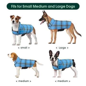 Kuoser Warm Dog Coat, Reversible Dog Jacket Waterproof Dog Winter Coat British Style Plaid Dog Clothes Pet Dog Cold Weather Coats Cozy Snow Jacket Vest for Small Medium Large Dogs Blue XS