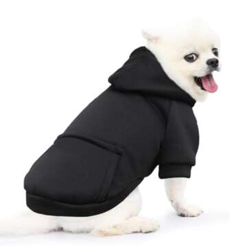 Jecikelon Winter Dog Hoodie Sweatshirts with Pockets Warm Dog Clothes for Small Dogs Chihuahua Coat Clothing Puppy Cat Custume (Black, XX-Small)