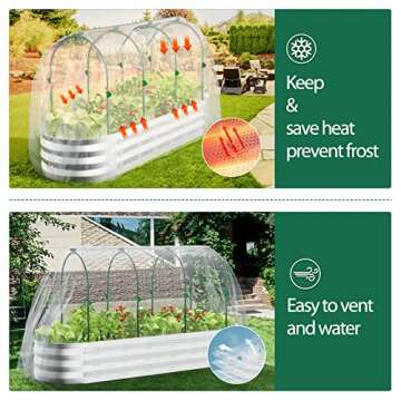 POTEY Raised Garden Bed with Greenhouse Galvanized Planter Box with 2 Greenhouse Cover for Outdoor Gardening Garden Box for Fruit, Vegetable, Flower, Herbs and Strawberry Plant