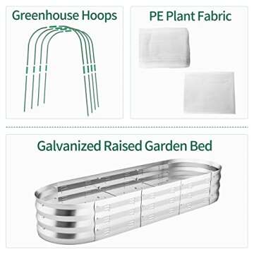 POTEY Raised Garden Bed with Greenhouse Galvanized Planter Box with 2 Greenhouse Cover for Outdoor Gardening Garden Box for Fruit, Vegetable, Flower, Herbs and Strawberry Plant