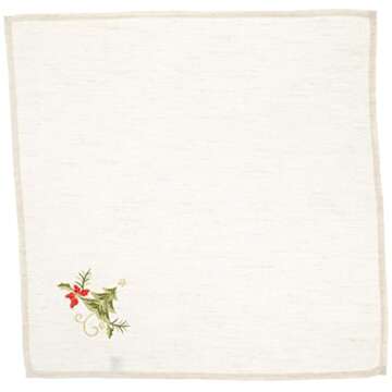 SARO LIFESTYLE 1710.N20S Embroidered Christmas Tree Design Linen Blend Napkin - Set of 4, Natural, 20"