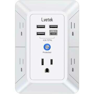 5-Outlet Surge Protector with 4 USB Charge Ports