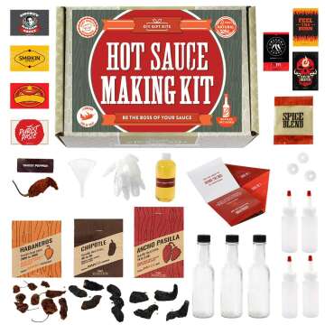 DIY Gift Kits Standard Hot Sauce Making Kit with Everything Included for DIY; Make Your Own Hot Sauce Kit for Adults; Ingredients, 3 Recipes, & Bottles Included; Gift For Birthdays, Fathers Day & More