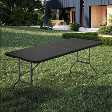 MoNiBloom 6Ft Folding Table, Heavy Duty Portable Plastic Dining Tables Fold in Half Indoor Outdoor Desk w/Handle, Lock for Camping Picnic Party, Black