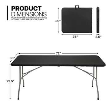 MoNiBloom 6Ft Folding Table, Heavy Duty Portable Plastic Dining Tables Fold in Half Indoor Outdoor Desk w/Handle, Lock for Camping Picnic Party, Black