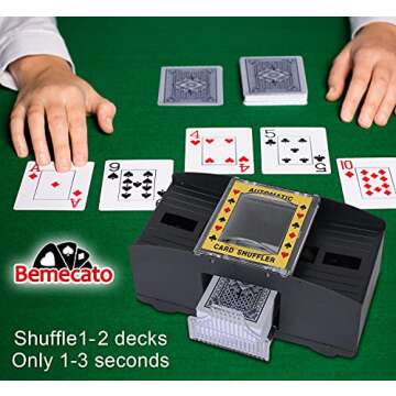 Bemecato Card Shuffler 1-2 Deck, Automatic Electric Playing Card Shuffler, Battery Operated Poker UNO Shuffling Machine, for Family Party Games