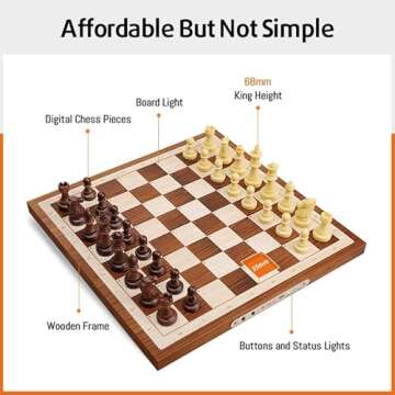 Chessnut Air Electronic Chess Set, A magnificently Handcrafted Wooden Chess Board with Extra Queens,LEDs, AI Adaptive Electronic Chess Set Game and App with Computer Chess Board