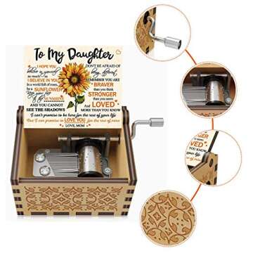 Sunflower Wooden Engraved Colorful Music Box U R My Sunshine Laser Wood Musical Box- Gifts from Mom to Daughter