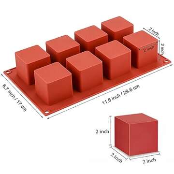 JOERSH Cube Cake Silicone Mold | 2" x 2" x 2" 3D Square Mousse Cake Baking Mold, French Dessert Molds for Chocolate Brownie Bites, Pastry, Jello, Ice Cream Cube, 8-Cavity