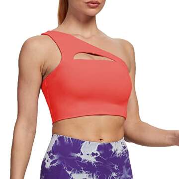 Aoxjox Women's Workout Sports Bras Fitness Gym Olivia Asymmetric One Shoulder Padded Bra Yoga Crop Tank Top (Spiced Coral, Small)