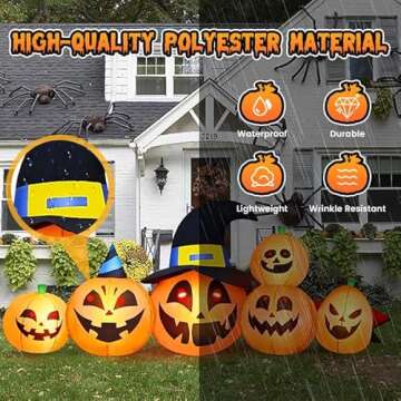 8 FT Halloween Inflatable Decorations Pumpkin with White & Red Built-in LEDs Cute Witch Hat & Different Expression Halloween Blow Up Inflatables for Outdoor Yard Garden Lawn Fall Decor Holiday Party