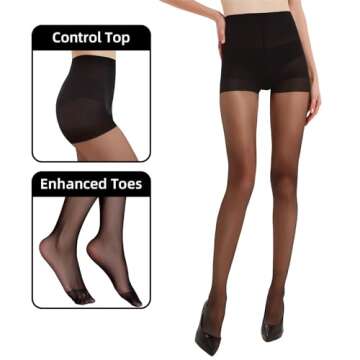 Citystl 3 Pairs Black Sheer Tights for Women - 20D Resist Tears Control Top Pantyhose with Reinforced Toes, Smooth, Supple(Black-S)