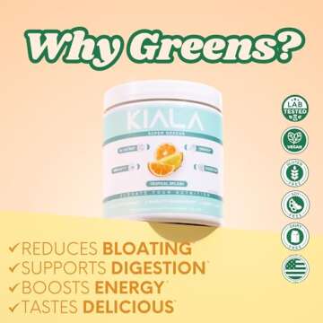 Kiala Nutrition Super Greens, Organic Greens Powder with Spirulina & Chlorella for Digestion, Gut Health, Immunity & Energy, Gluten Free, Vegan, Daily Support for Women, Tropical Splash, 30 Servings