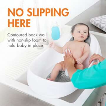 Boon Soak 3 Stage Baby Bathtub - Baby Bath Tub with Three Support Positions for Newborn to Toddlers - Color Changing Drain Plug for Ideal Bath Temperature - Gray - Ages 0 to 18 Months and Up