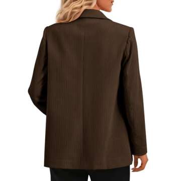 PRETTYGARDEN Women's Winter Corduroy Blazers Jackets Dressy Casual Ribbed Long Sleeve Lapel Fashion Work Business Outerwear (Coffee,Small)