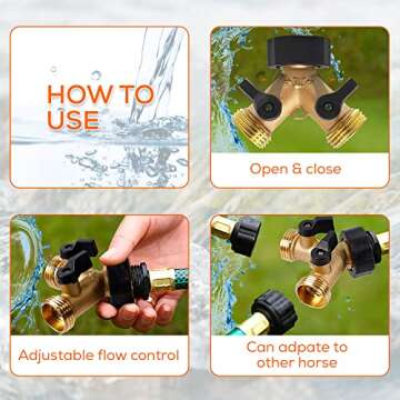 OHROS Garden Hose Splitter Heavy-Duty 2 Way Solid Brass Y Valve Female Connector 3/4 Outdoor Faucet Heavy Duty Brass Metal Water Hose Y Connector Tap Splitter for Gardening Hoses Bib Rubber Washers