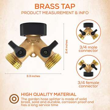 OHROS Garden Hose Splitter Heavy-Duty 2 Way Solid Brass Y Valve Female Connector 3/4 Outdoor Faucet Heavy Duty Brass Metal Water Hose Y Connector Tap Splitter for Gardening Hoses Bib Rubber Washers