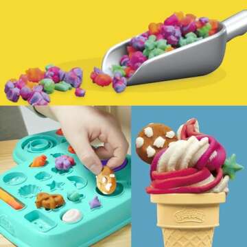 Play-Doh Rainbow Swirl Ice Cream Playset with 7 Pretend Play Kitchen Accessories, Arts and Crafts Toys for 3 Year Old Girls and Boys and Up