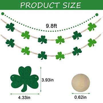 St. Patrick's Day Felt Shamrock Banner Wood Beads Garland - NO DIY - St Patricks Day Decorations,Rustic Farmhouse Felt Shamrock Clover Garland Banner for Home Mantel,St Paddys Day Irish Party supplies