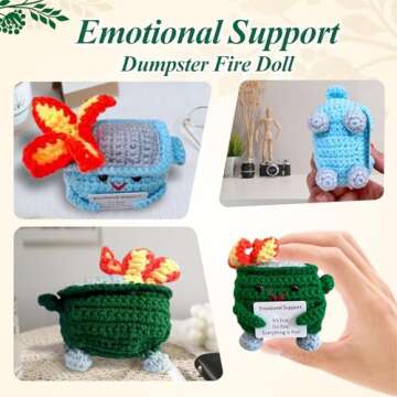 Handmade Crochet Dumpster Fire Doll - Emotional Support Gift