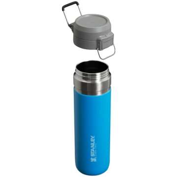 Stanley Quick Flip GO Water Bottle 24 OZ | Push Button Lid | Leakproof & Packable for Travel & Sports | Insulated Stainless Steel | BPA-Free | Azure