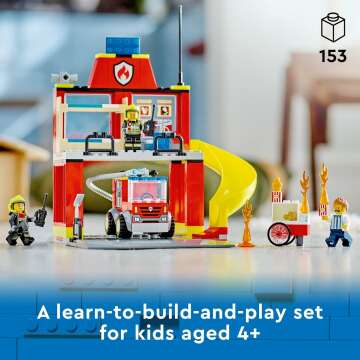 Lego City Fire Station Set with Engine and Minifigures