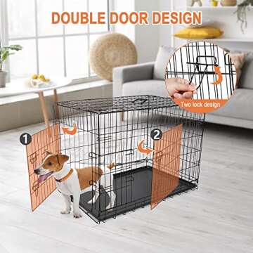 Pet Republic Dog Crates for Large Dogs Folding Metal Wire Dog Gage Double Door 30/36/42Inches Dog Kennel Indoor Outdoor Pet Grates