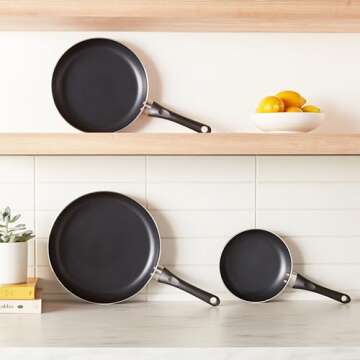 Amazon Basics 3-Piece Non-Stick Frying Pan Set - 8 Inch, 10 Inch & 12 Inch, Black