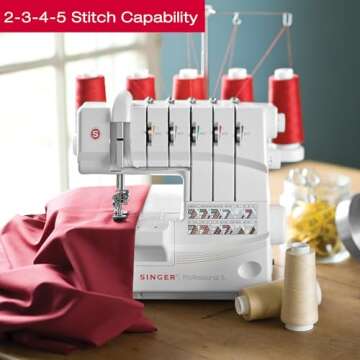 SINGER Professional 14T968DC Heavy-Duty Metal Frame Serger Overlock and Accessory Kit with 2-3-4-5 Stitch Capability, Removeable Trim Trap, 1300 Stitches per minute, & Self Adjusting, White