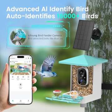 Smart Bird Feeder with Camera, AI Auto-Capture & Motion Detection, 5W Solar, 170° View, AI Identify 16000+ Birds,Ideal Gift for Bird Lovers.