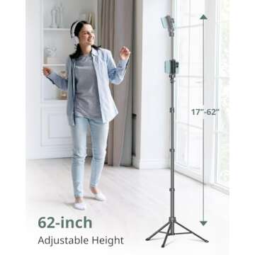 SENSYNE 62" Phone Tripod & Selfie Stick with Remote - Perfect for iPhone & Android